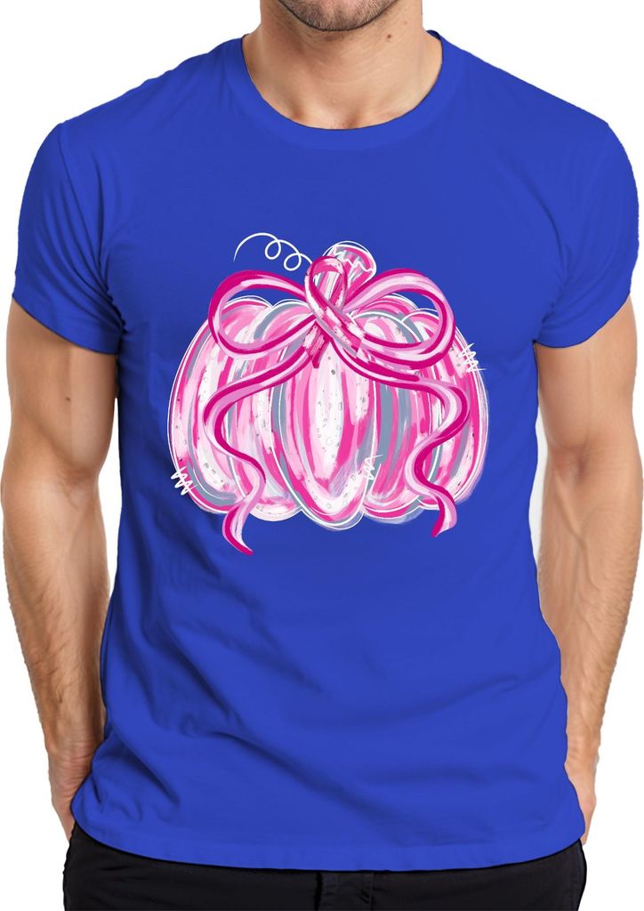 Brustkrebs Rosa Schleife Kürbis Herbst Halloween Bewusstsein Pink Herren T-Shirt, Blau, XL