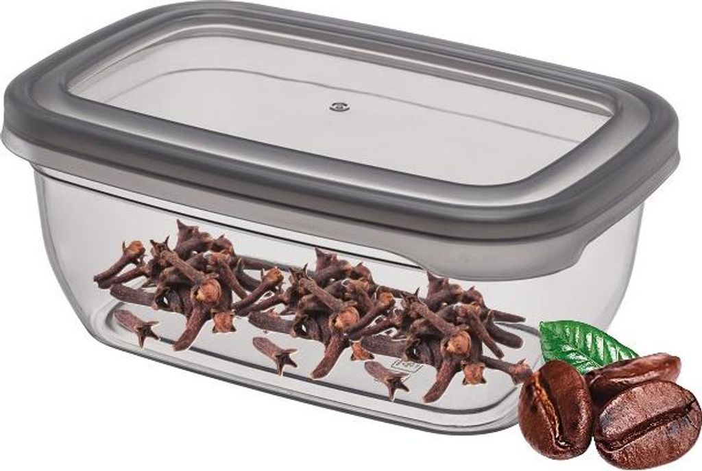 Kunststoff-Vorratsdose, glatt, rechteckig, VADO, 750 ml, hoch, grau, transparent, ideal für Kekse, Nudeln, Mehl, Zucker