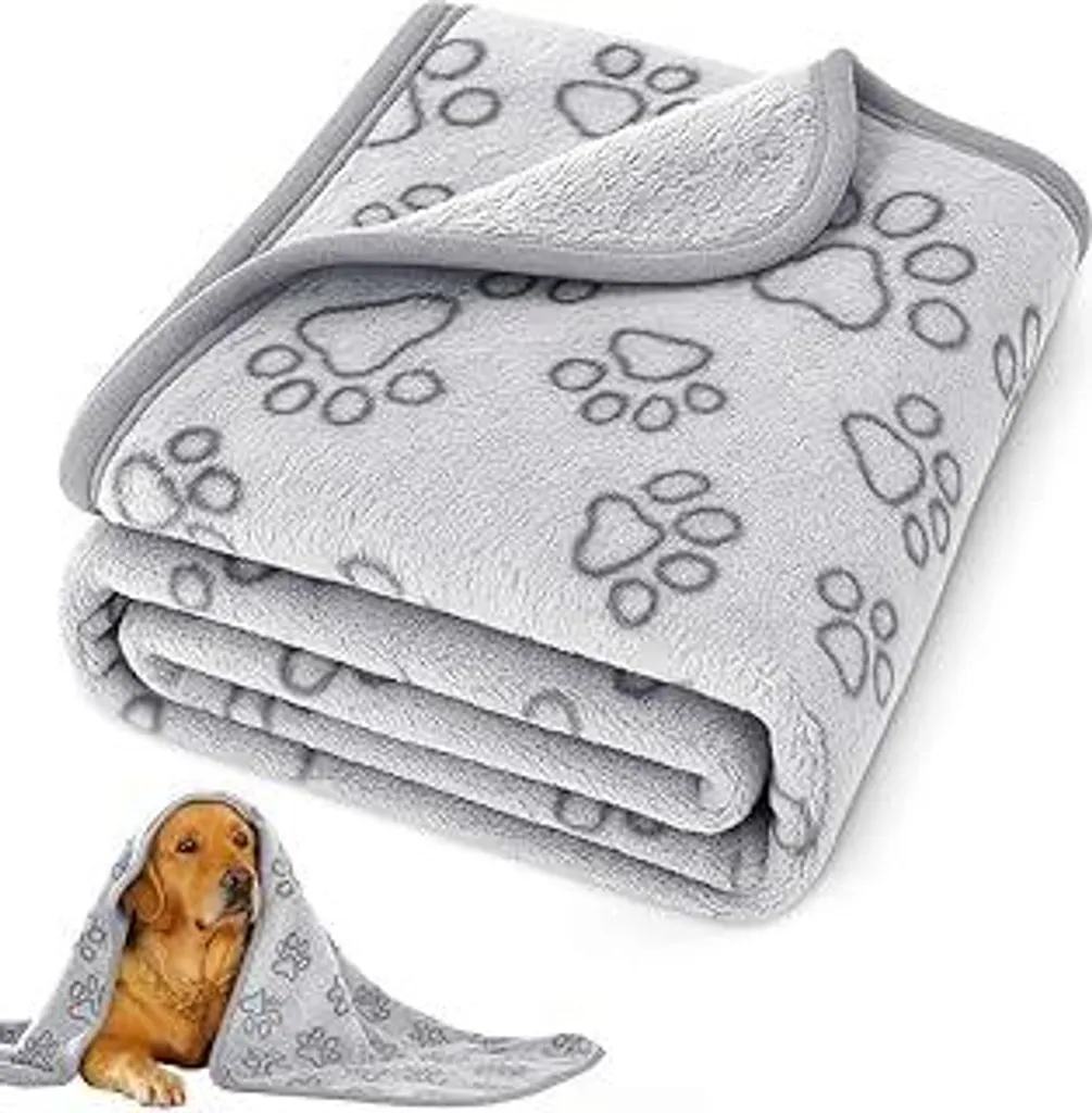 Coperta per Cani e Gatti 104x76 cm - Plaid in Flanella Grigia a Zampe