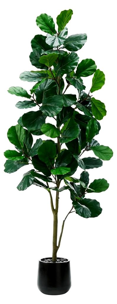 Künstliche Feigenbaum 180 cm – Geigenfeige im schwarzen Topf mit Kieselsteinen, langlebige Pflanze für Wohnzimmer, Büro, Innen- und Außendeko...