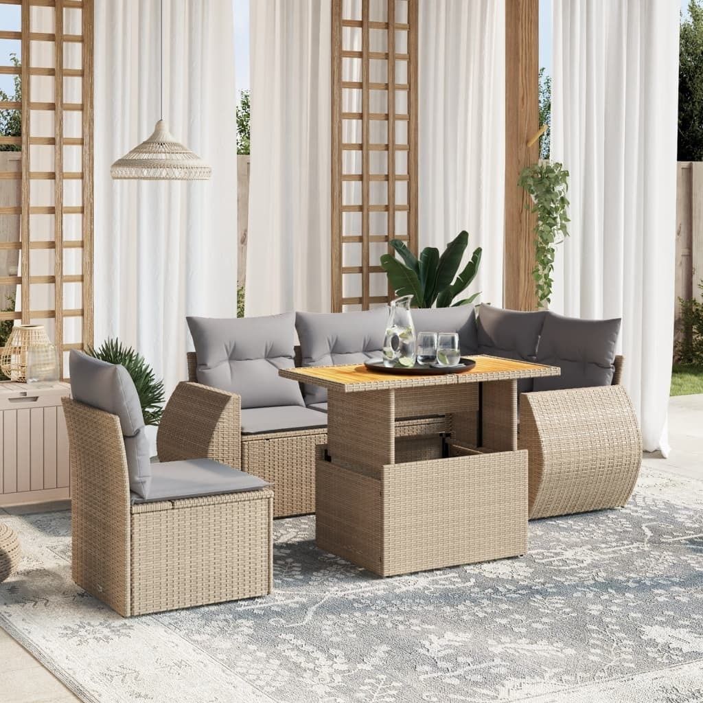 Maison Exclusive - 6-tlg. Garten-Sofagarnitur mit Kissen Beige Poly Rattan