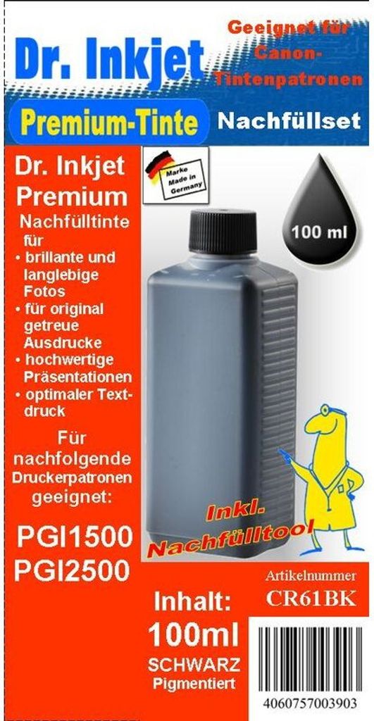 CR61BK - Black - Dr.Inkjet Premium Nachfülltinte 100ml für Produktbild 