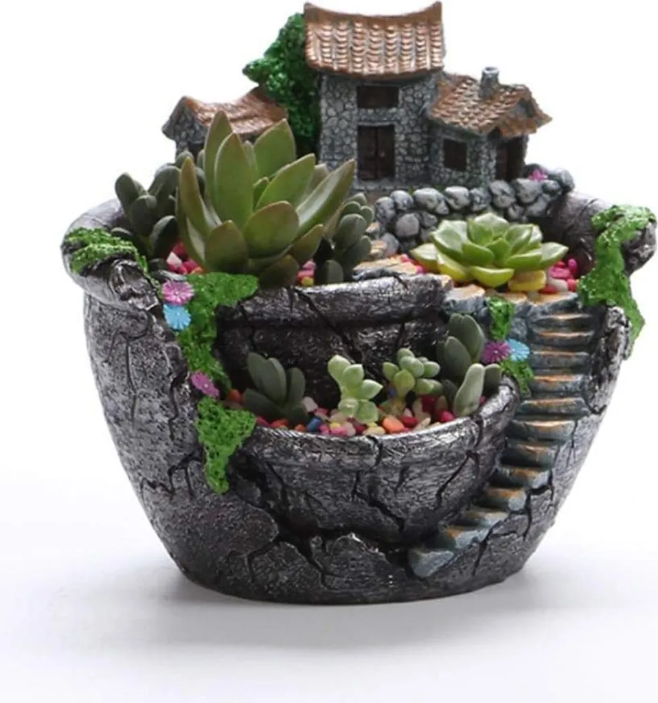 Pot de fleurs créatif micro-paysager en résine pour succulentes d'art