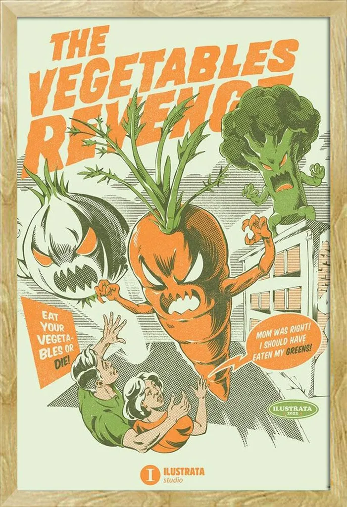 Affiche encadrée The Vegetables Revenge Ilustrata 61x91,5 cm en hêtre