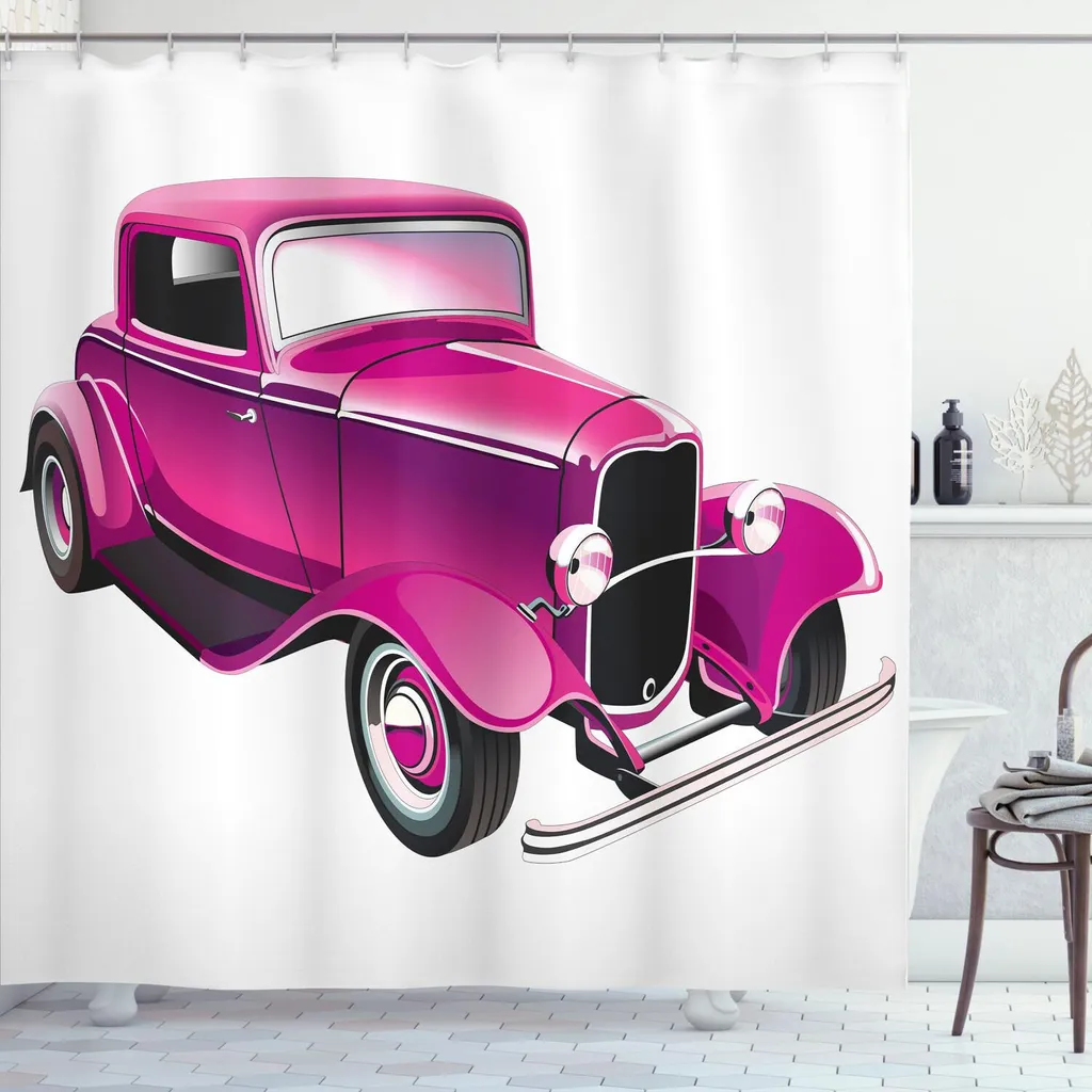 Arredo Bagno Vintage: Tenda Doccia Auto Americana Rosa 175x180