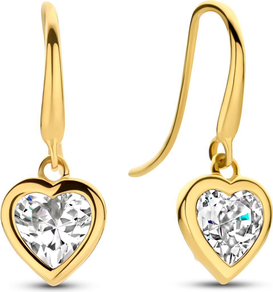 New Bling 9NBG-0763 Gold-Ohrringe mit Zirkonia - Ohrringe - Herzen - 7x6mm - 16mm Länge - 14 Karat - Gold