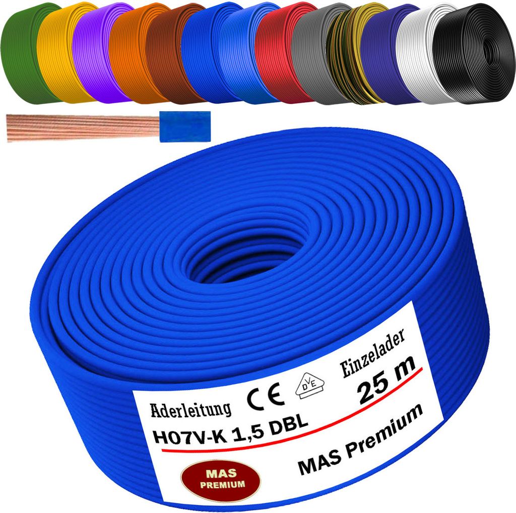 25m Aderleitung H07 V-K DBL 1x1,5 mm² Dunkelblau Einzelader flexibel