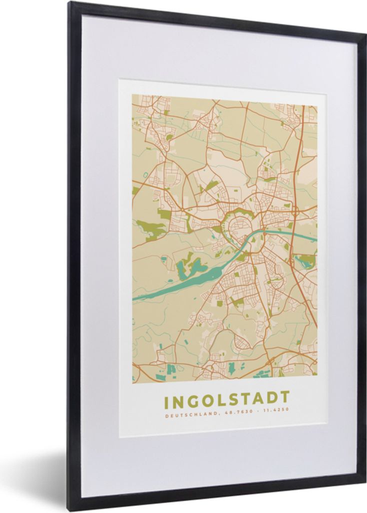 MuchoWow® Gerahmtes Poster Ingolstadt - Karte - Stadtplan - Produktbild 