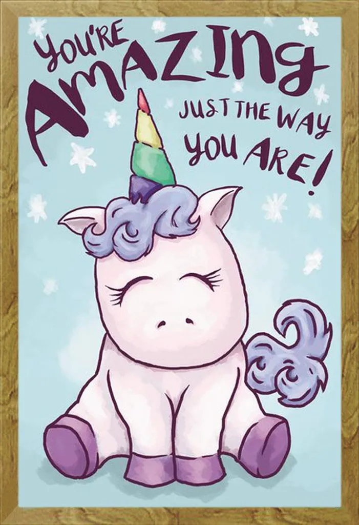 Décoration Murale Licorne pour Chambre Enfant avec Cadre Amovible Chêne