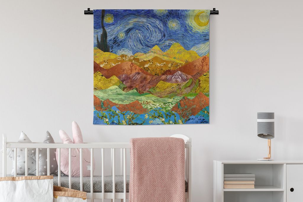 MuchoWow Wandteppich Wandbehang Van Gogh - Sternennacht - Alte Meister 90x90 cm Tapisserie Dekoration Wandtuch - Wandaufhänger