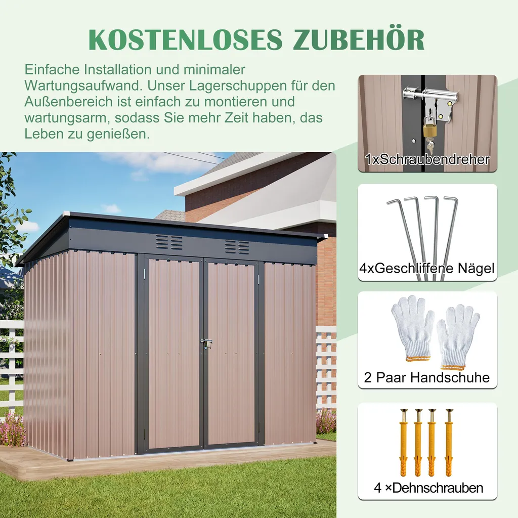 Abri de jardin 8x4 FT résistant aux intempéries avec base en métal