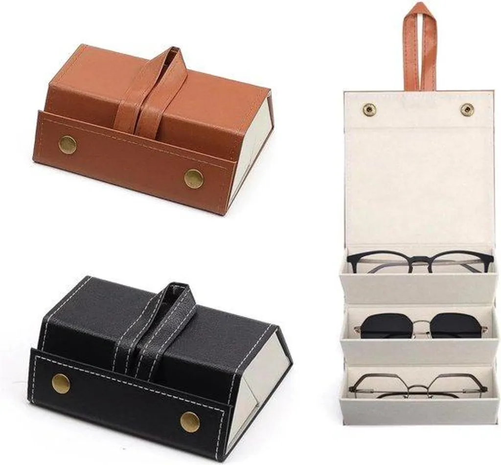 Étui en cuir noir lunettes et montres - Protection rigide multi-usage