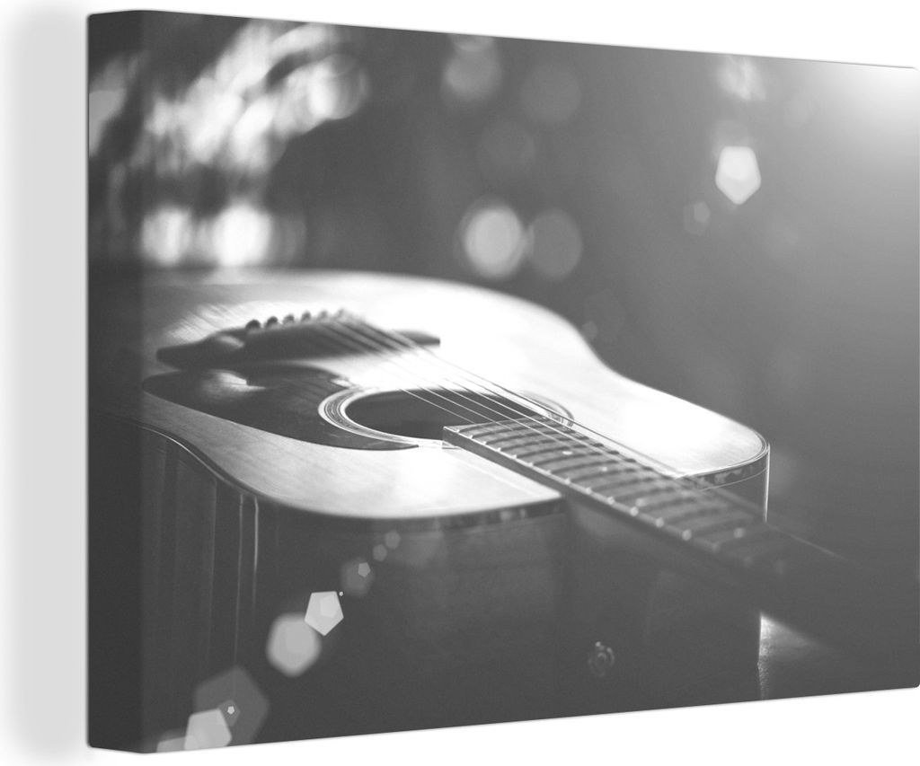 OneMillionCanvasses - Leinwandbilder - 140x90 cm, Abstraktes Porträt einer akustischen Gitarre - schwarz und weiß, Wandbilder Kunstdruck Wandde...