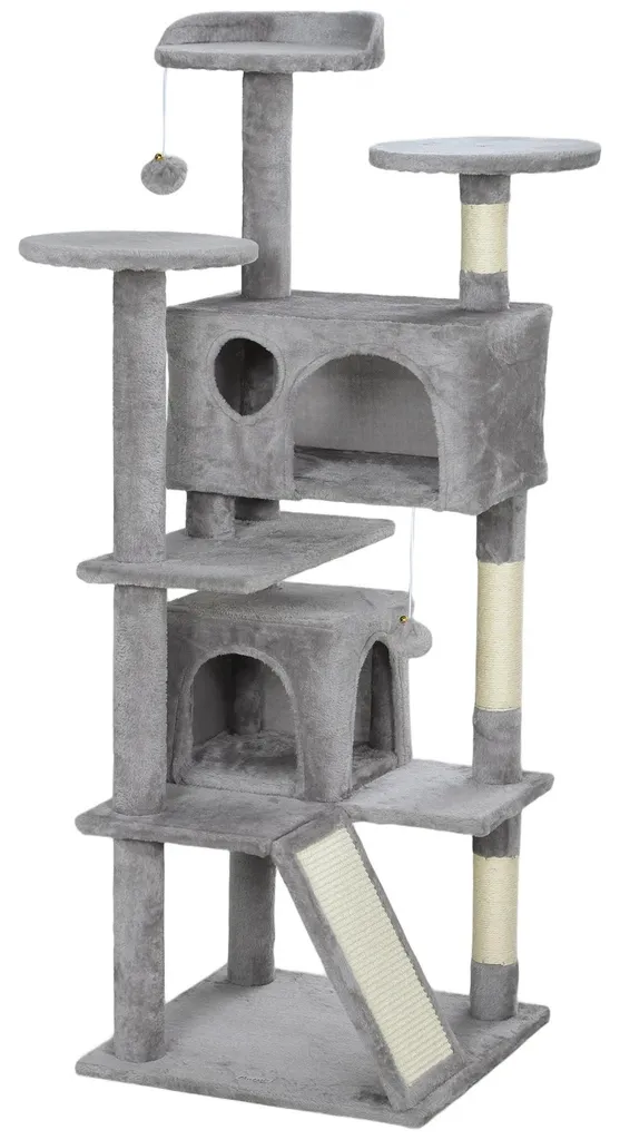 Arbre à chat gris : protégez vos meubles avec ses 4 niveaux griffoirs