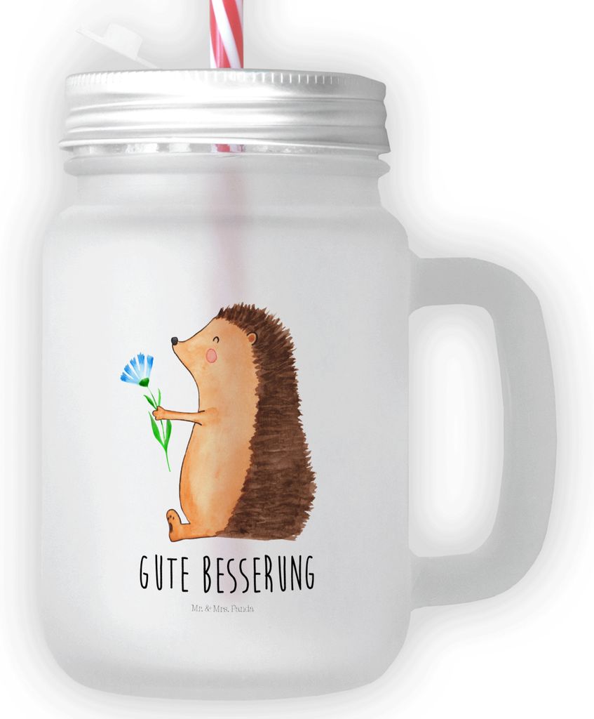 Mr. & Mrs. Panda Glas Igel Blumen - Transparent - Geschenk, Gute Besserung, Trinkglas, Mason Jar, Becher mit Deckel, Krankenhaus, Lustige Sprüche,...