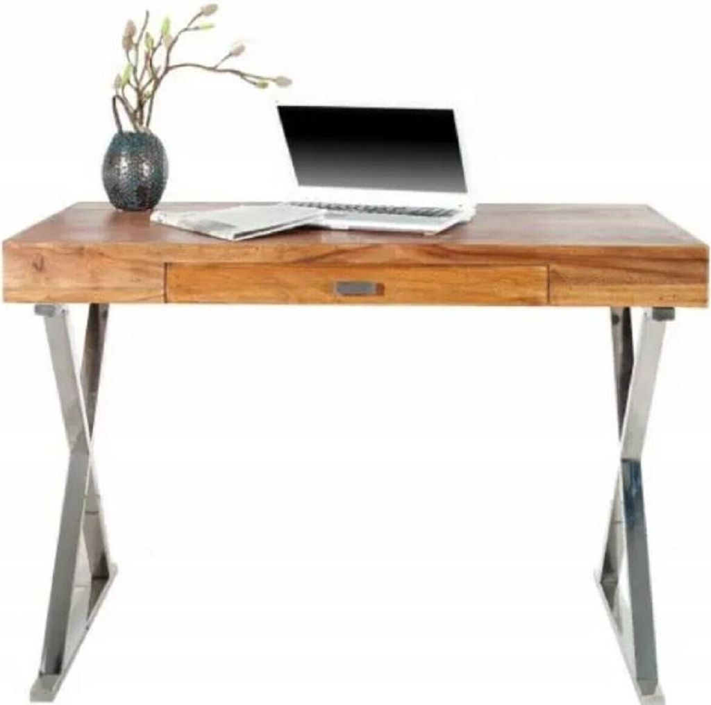 Casa Padrino Schreibtisch mit Schublade Braun / Silber 120 cm - Büro Möbel