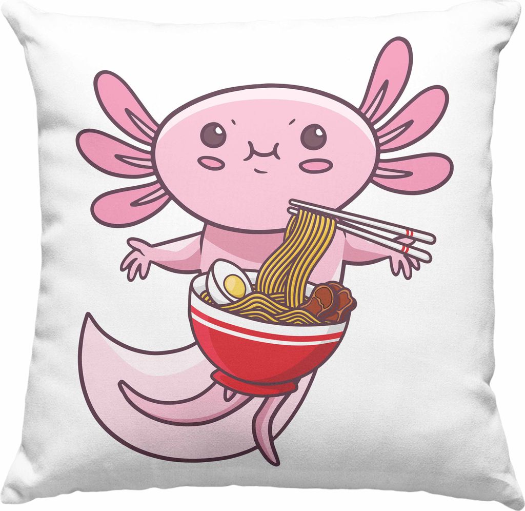 Trendation - Axolotl Deko-Kissen mit Füllung 40x40 Grafik Lustig Geschenkidee Schwanzlurch Tiere Geschenk Ramen Lustig (Grün)