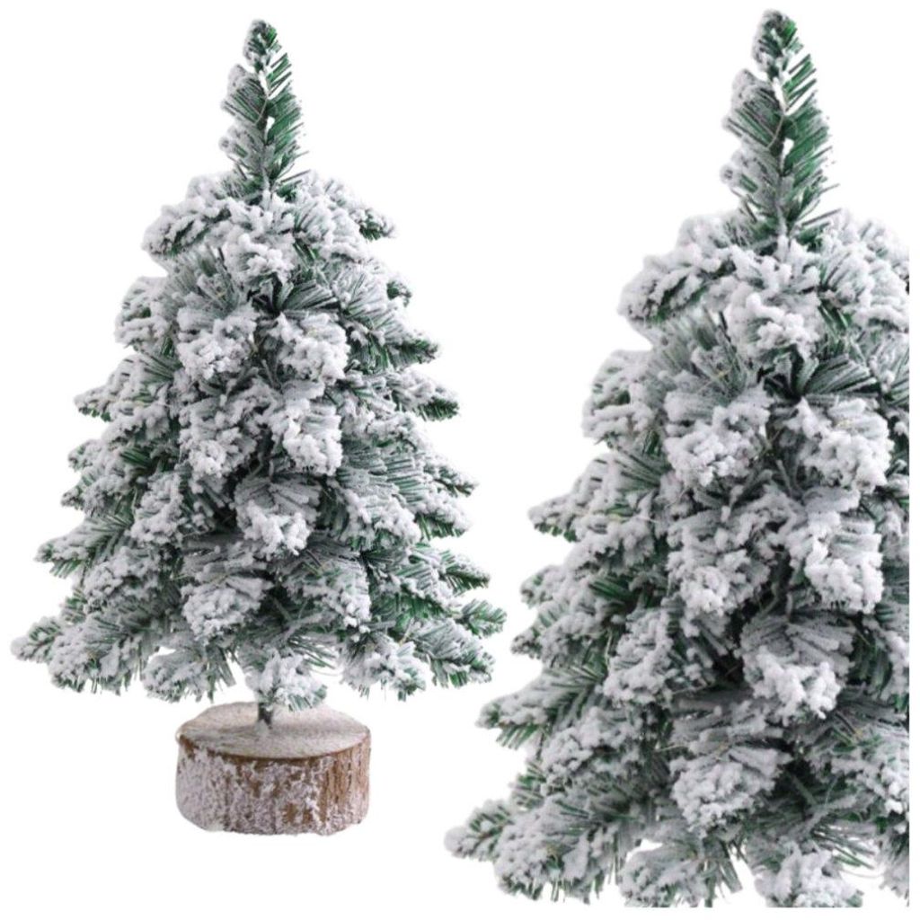 Dekorativer künstlicher Weihnachtsbaum auf einem mit Schnee bedeckten Stamm, 60 x 16 cm
