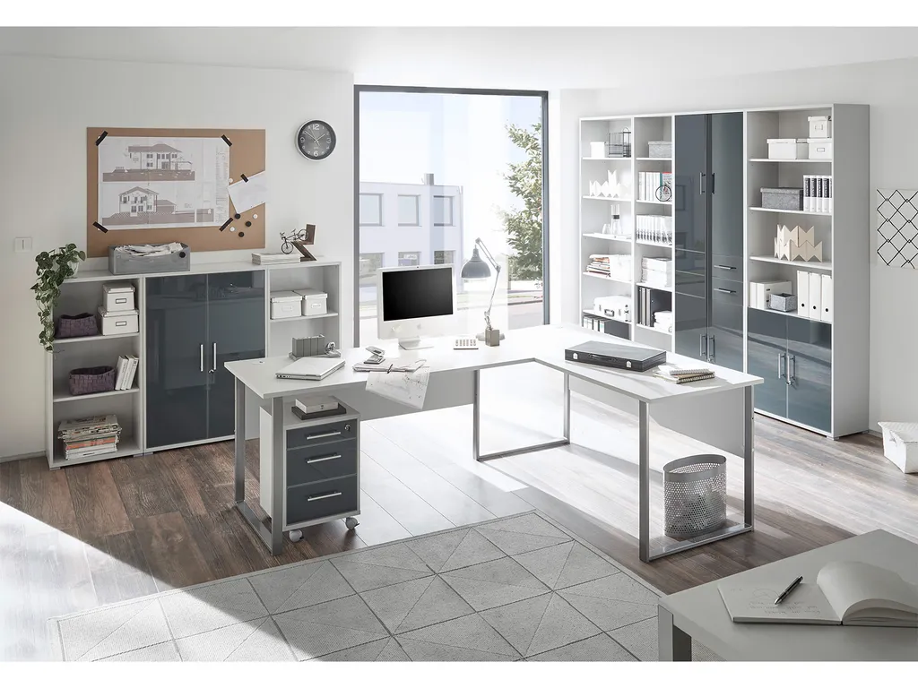 Petit caisson de bureau Olivia en verre gris clair - Robuste et mobile - 5