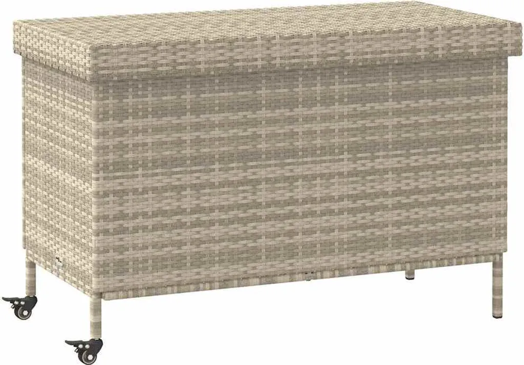 Malle de rangement extérieure gris clair en résine tressée avec roues
