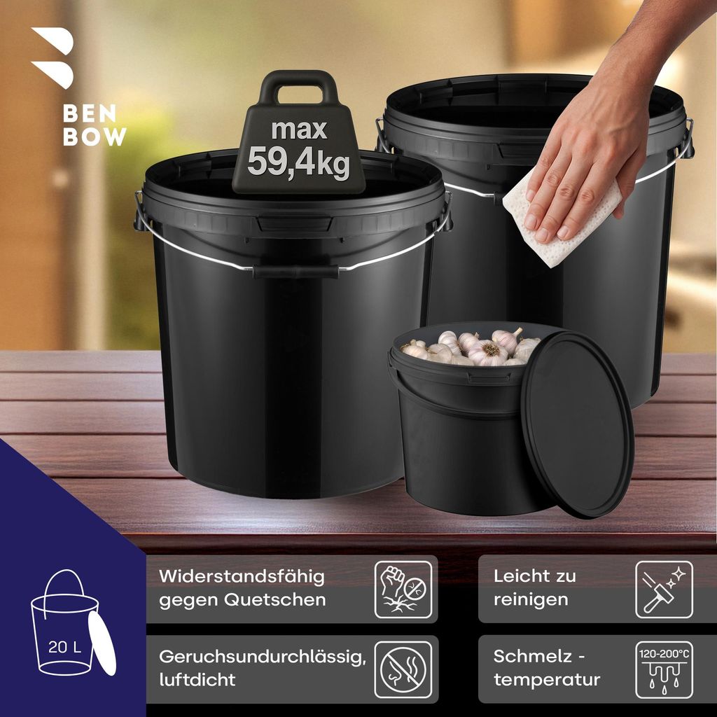 BenBow Eimer mit Deckel 20L x10 Schwarz