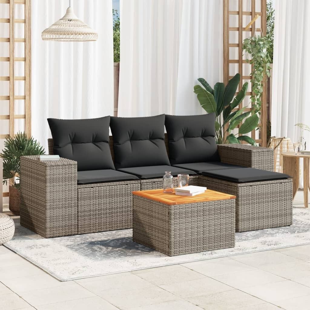Maison Exclusive - 5-tlg. Garten-Sofagarnitur mit Kissen Grau Poly Rattan