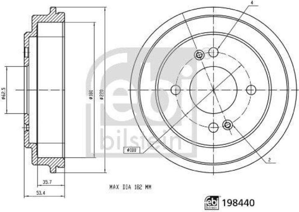 2x FEBI BILSTEIN Bremstrommel Hinten links Hinten rechts 198440
