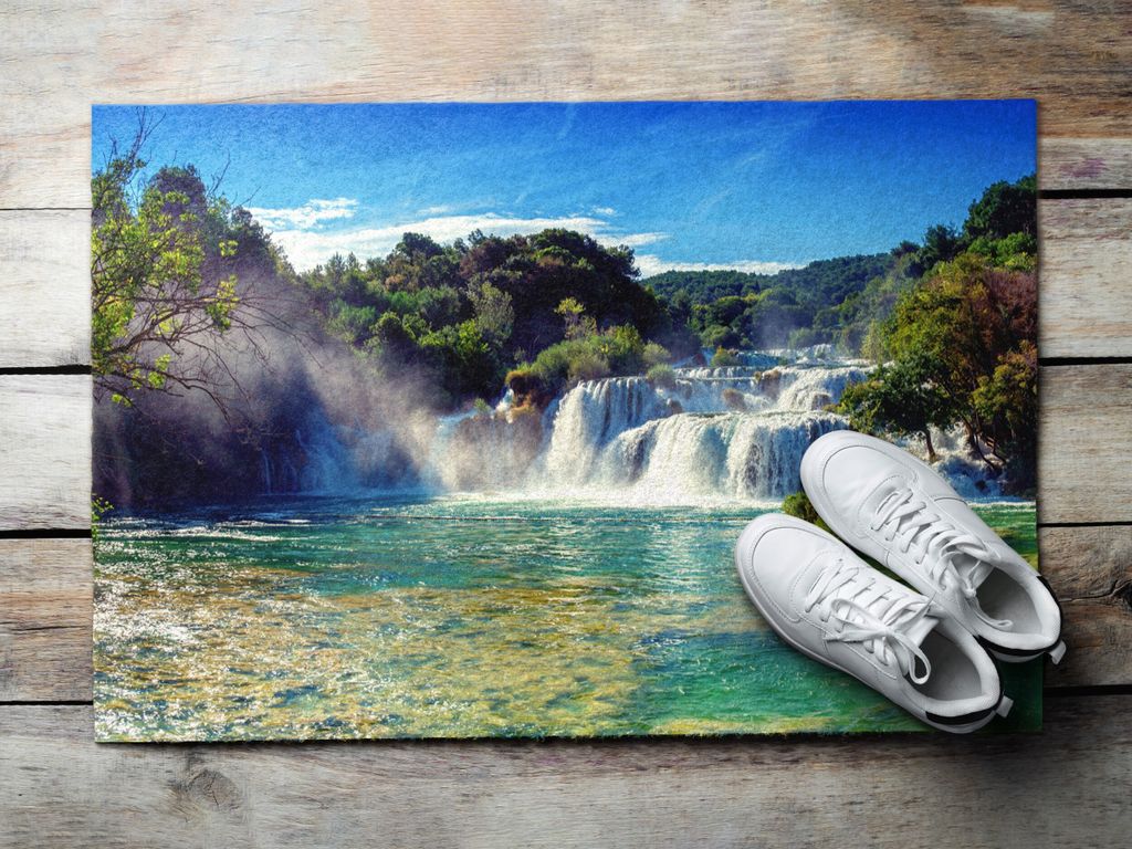 Fußmatte Aussen - Schuhmatte Haustür- Schmutzfangmatte Türvorleger - Outdoor Teppich Schmutzfänger - 60x40 cm - Tropischer Wasserfall