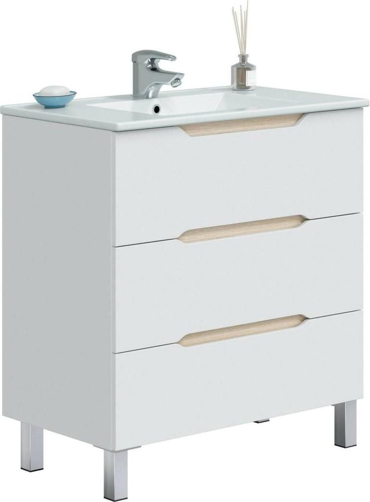 Dmora Unterschrank Ona 80x45x86h cm Weiß 3 Schubladen