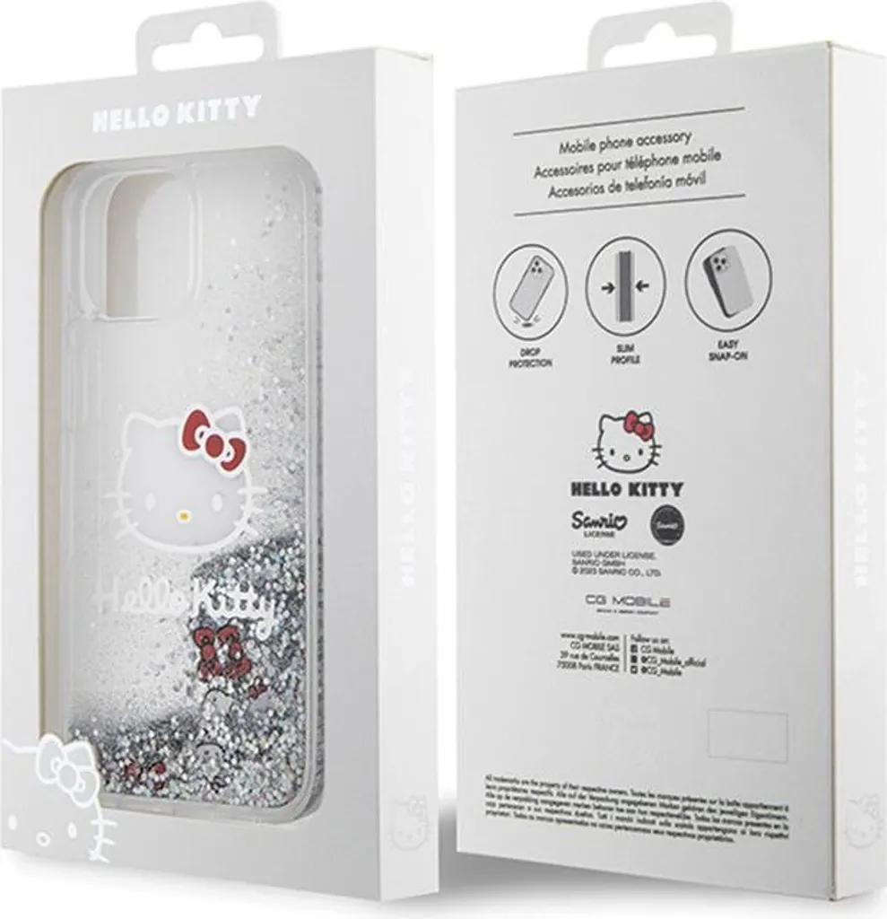 Hello Kitty Custodia iPhone 14/15/13 Argento Liquid Glitter Charms - 7