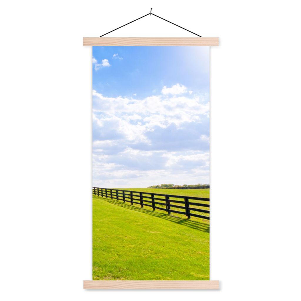 MuchoWow Textilposter Wolken - Bäume - Straße 40x80 cm mit holzfarbenen Rahmen - Wohnzimmer