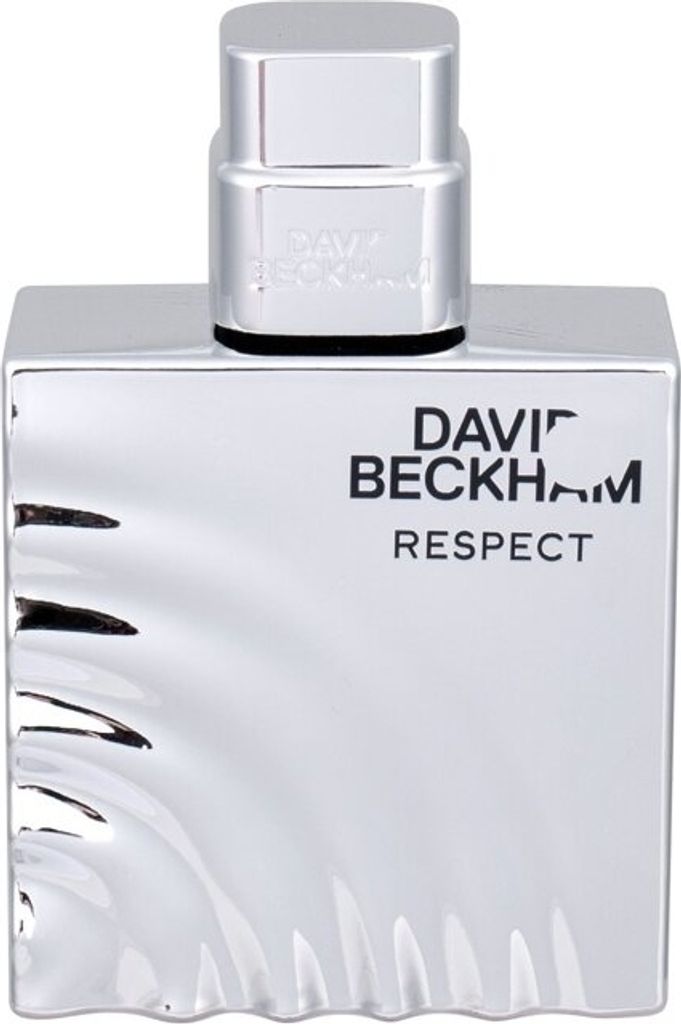A silver bottle of David Beckham Respect Eau de Toilette for men.