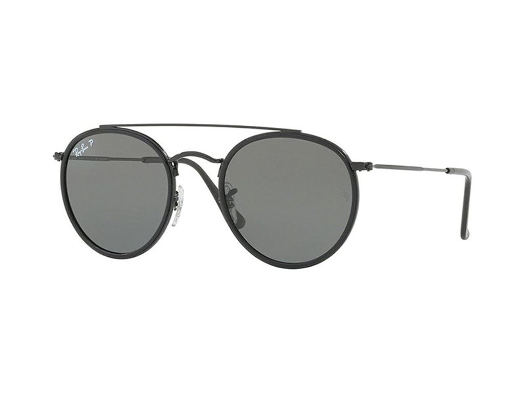 Ray-Ban ROUND DOUBLE BRIDGE, Erwachsener, Uni, Rund, Schwarz, Polarisierte Linse, Metall