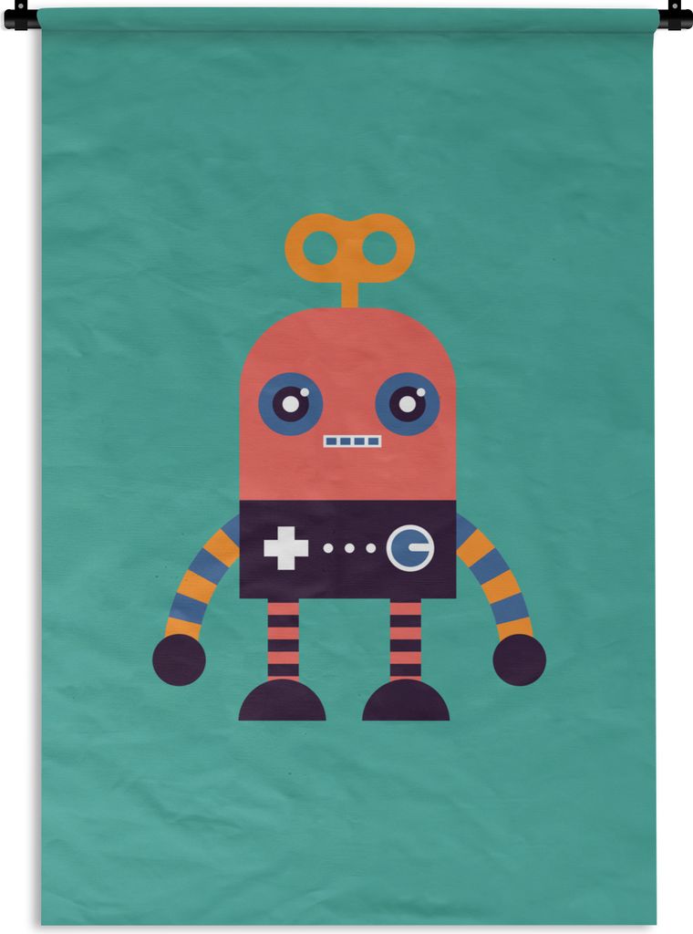 MuchoWow Wandteppich Wandbehang Roboter - Spielzeug - Gesicht - Rosa - Jungen - Kinder 90x135 cm Tapisserie Dekoration Wandtuch - Baumwolle - Wan...