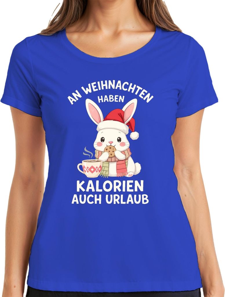 An Weihnachten Kalorien haben Urlaub Weihnachtshase Keks Geschenk Damen T-Shirt, Blau, XXL