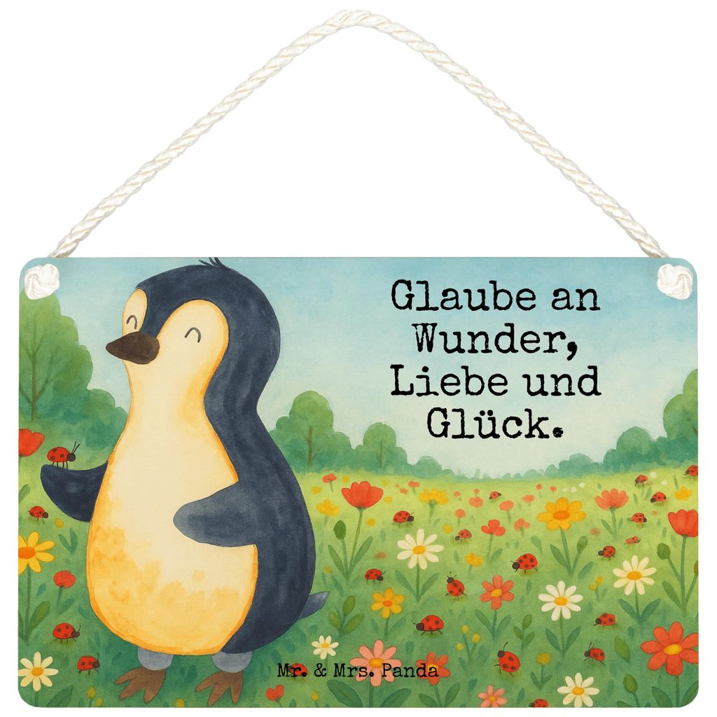 Mr. & Mrs. Panda Schild Pinguin Marienkäfer Design DIN A6 - Weiß - Geschenk, Wunder, Glück, kleine aufmerksamkeit, Freude, Wandbild Holz, wandta...