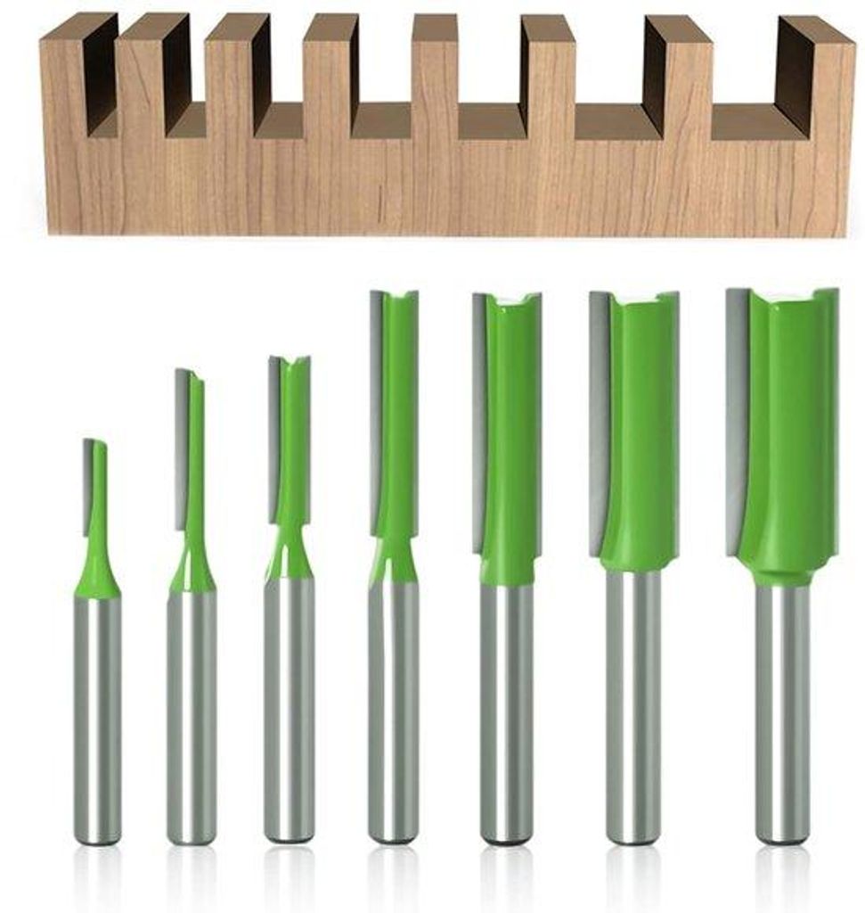 Houtfrezen-Set - 7-delig - 6mm-Schacht - Rechthoutfrezen - Tungsten-Karbid - Ein- und Doppelblatt - 3mm/4mm/5mm/6mm/8mm/10mm/12mm für Holzbearbeitung