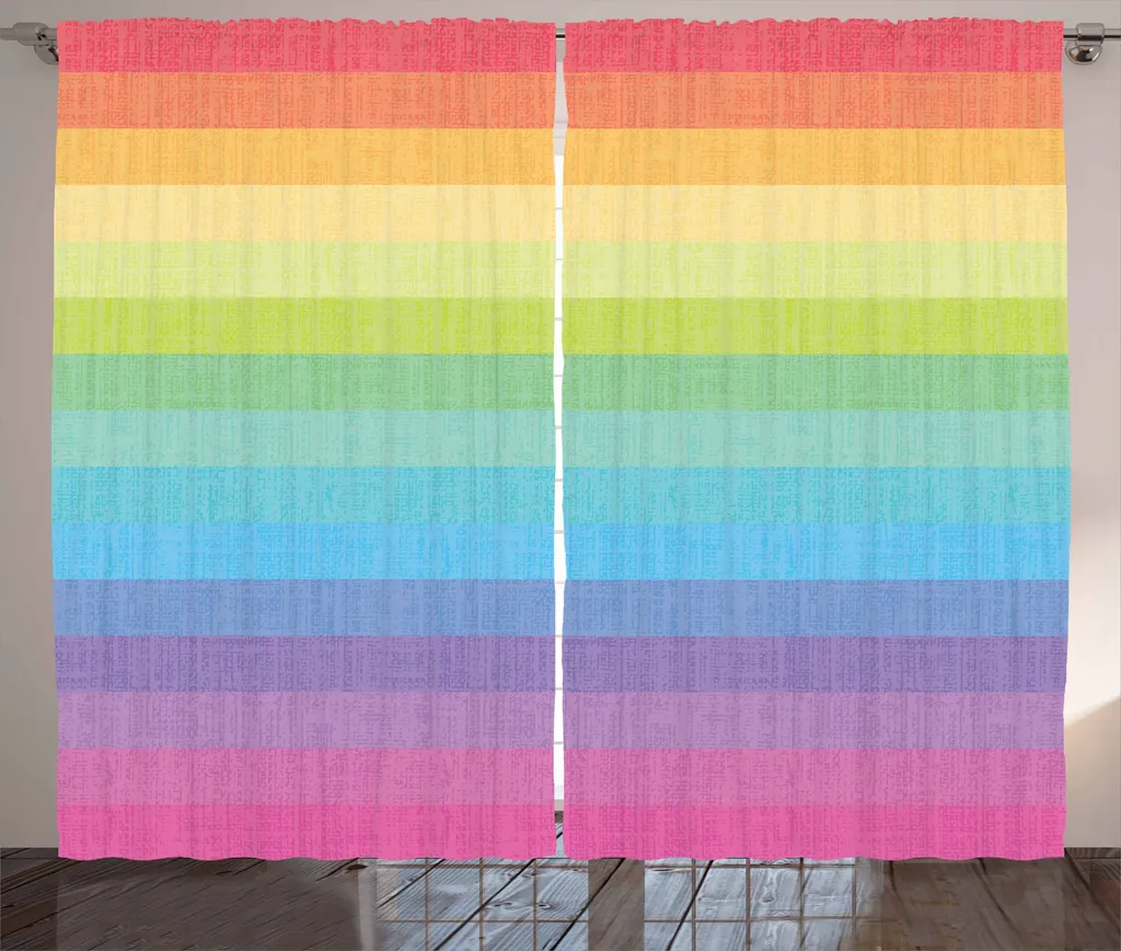 ABAKUHAUS Anno Rainbow Tenda rustica, strisce retrò, soggiorno Tenda universale con passanti e ganci, 280 x 175 cm, multicolore
