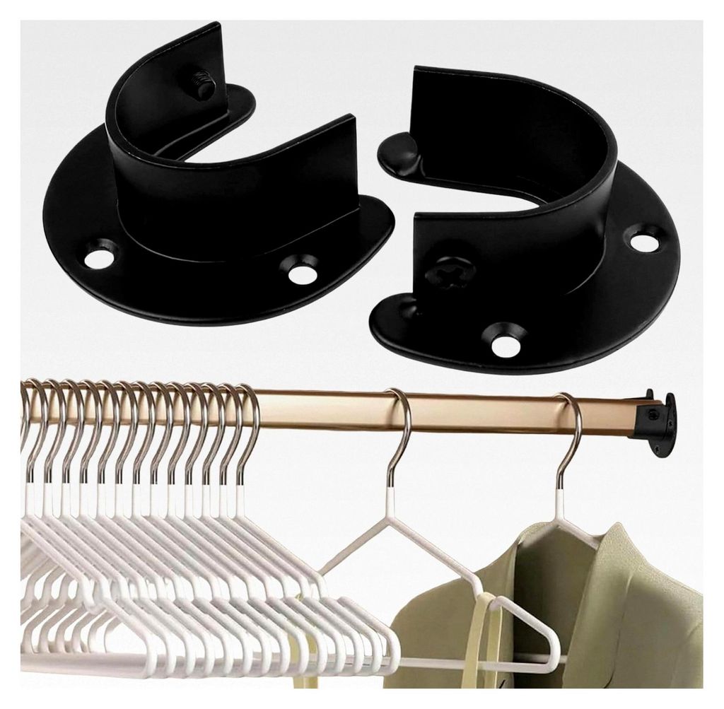 Rundrohrhalterung 32mm, 2 Stück Schwarz für Kleiderstangen, Edelstahl Stangenhalterung