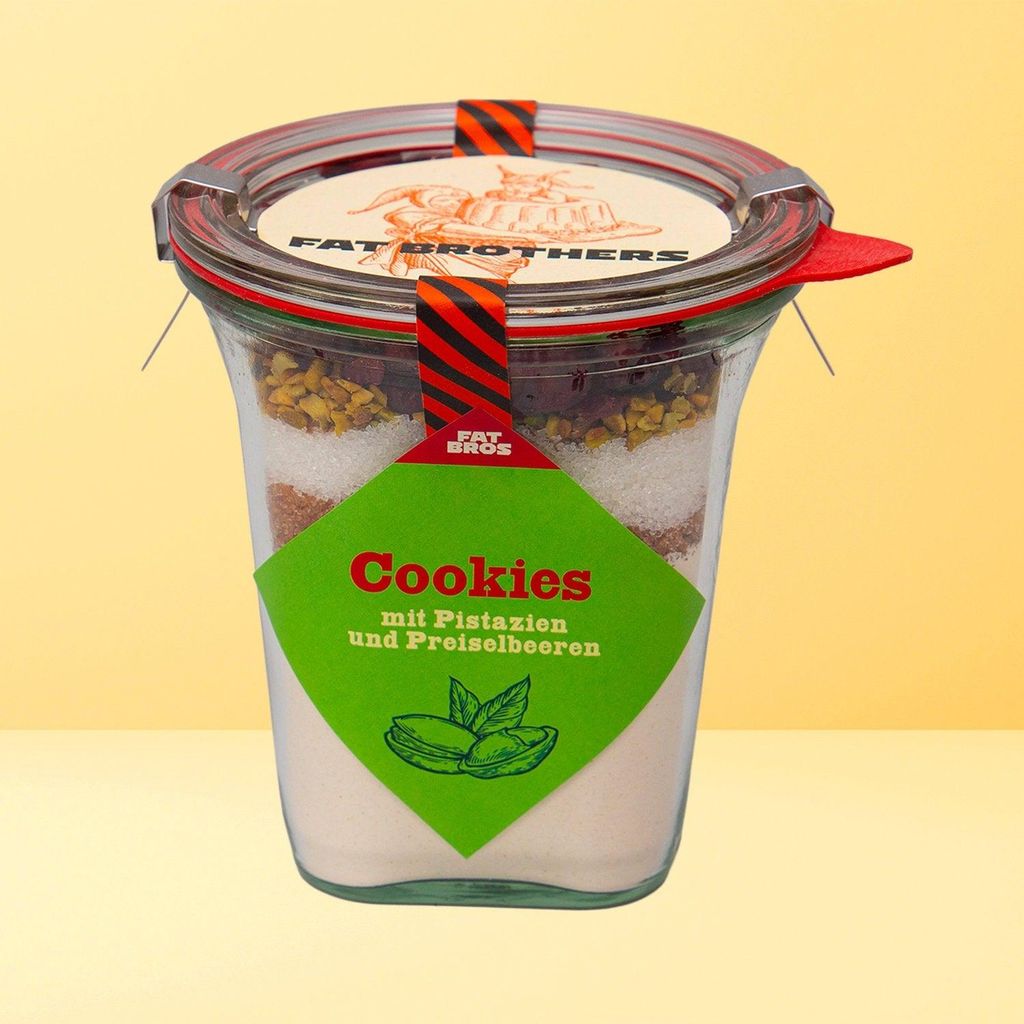 Cookies mit Pistazien und Preiselbeeren Backmischung im Weck-Glas