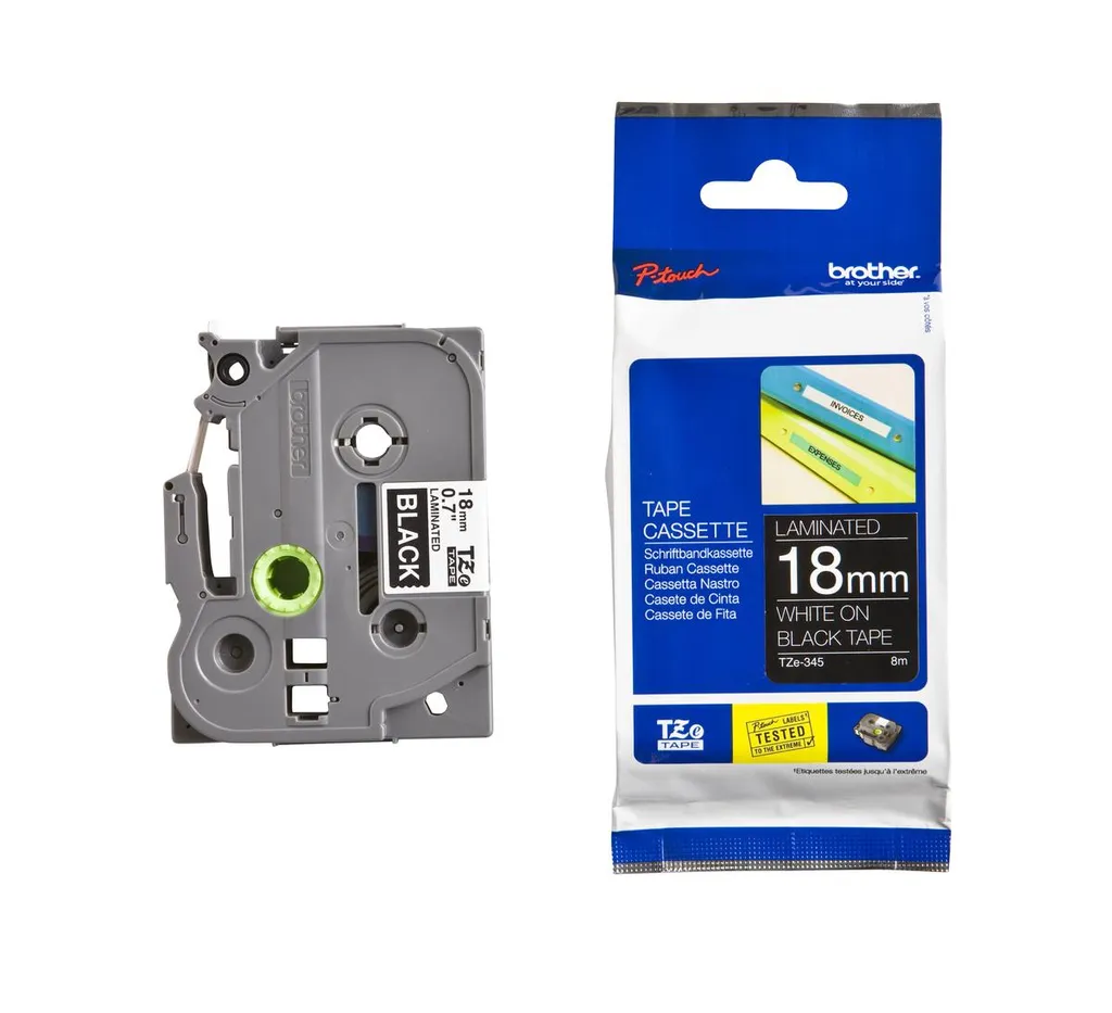 Nastro Etichette Brother TZe-345 18mm Alta Visibilità Bianco/Nero