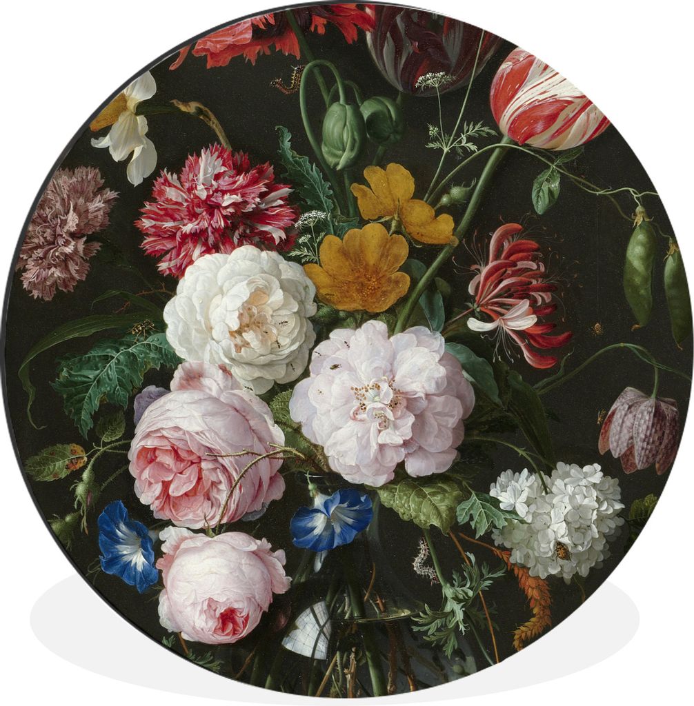 MuchoWow Aluminium Wandkreis Stilleben mit Blumen in einer Glasvase - Gemälde von Jan Davidsz. de Heem Ø 30 cm Wanddeko Modern Wohnzimmer - Wan...