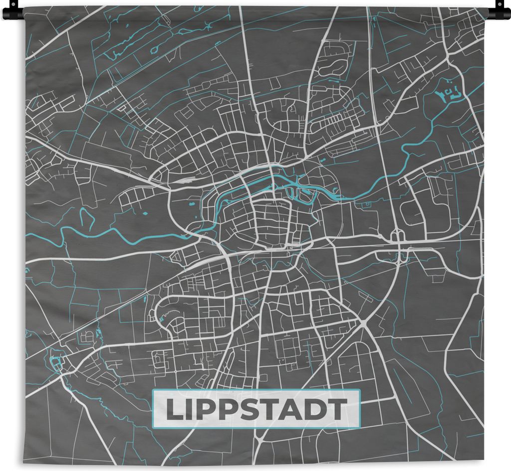 MuchoWow Wandteppich Wandbehang Deutschland - Blau - Lippstadt - Stadtplan - Karte 90x90 cm Tapisserie Dekoration Wandtuch - Wandaufhänger