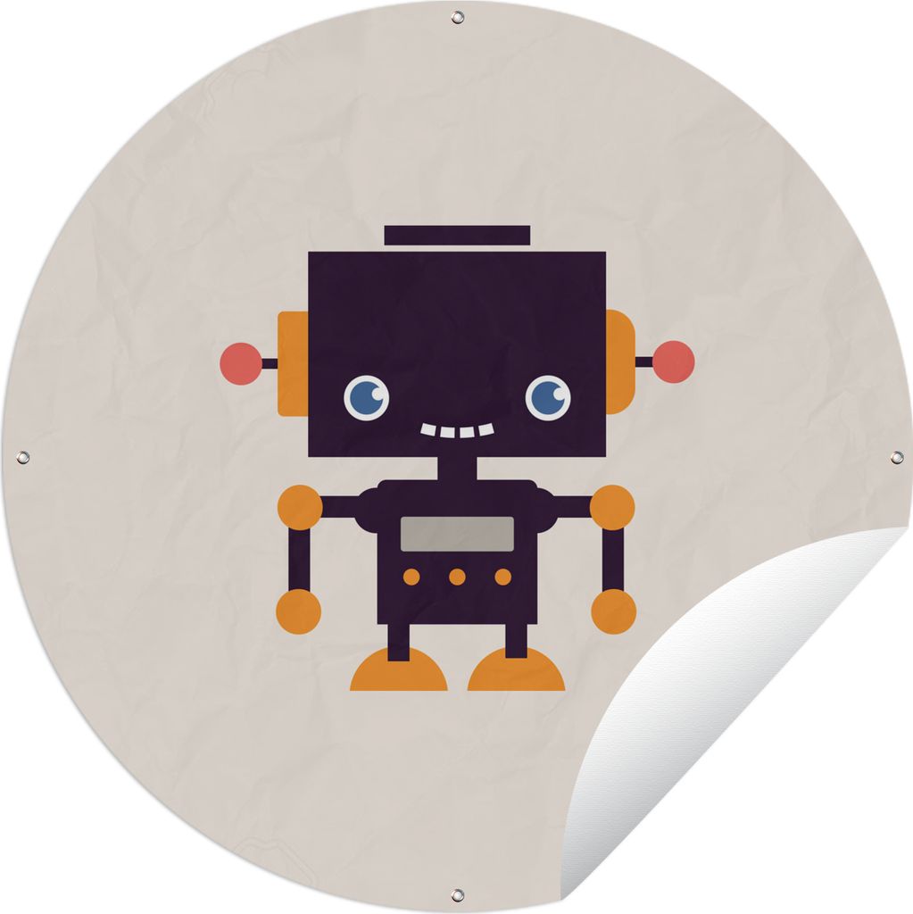 MuchoWow Gartenposter Outdoor-Poster Rund Roboter - Antenne - Orange - Beige - Kind - Kinder Ø 120 cm Gartendeko Rundes Poster draußen