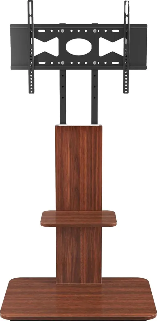 Meuble TV Stable Réglable Hauteur Fini Bois et Métal Noir Marron Anti-Vibre