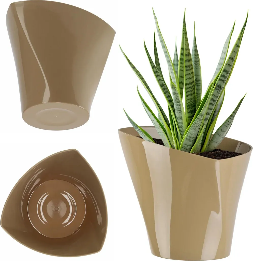Cache-pot design asymétrique kaki foncé, moyen modèle élégant intérieur