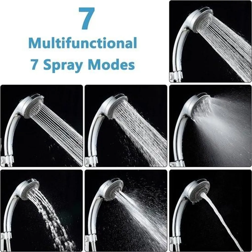 Pomme de douche haute pression luxe 7 jets avec buses anticalcaire - 2