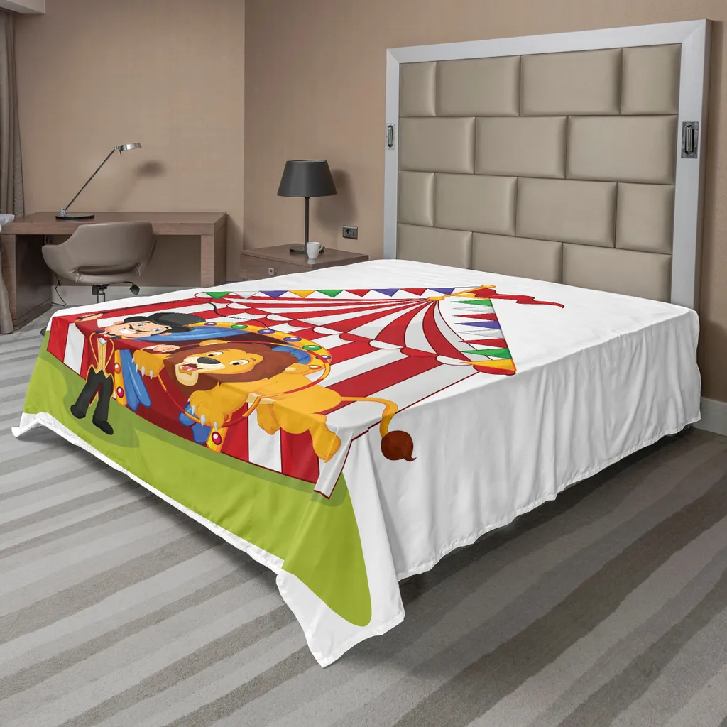 Drap de lit ultra doux anti-pli motif Lion de Cirque, 266x260 Multicolore