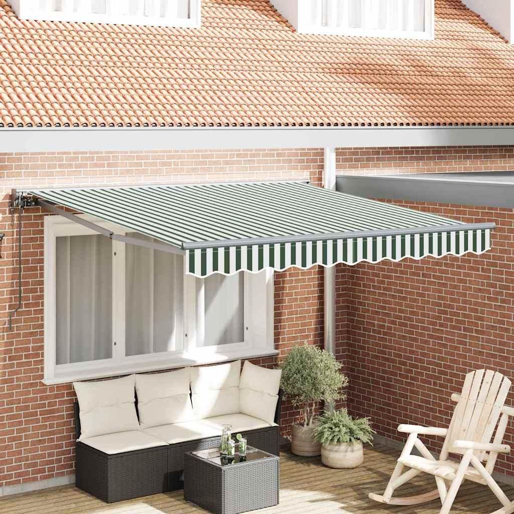 Möbel Einziehbare Markise Grün und Weiß 350x250 cm - Markisen 3330482
