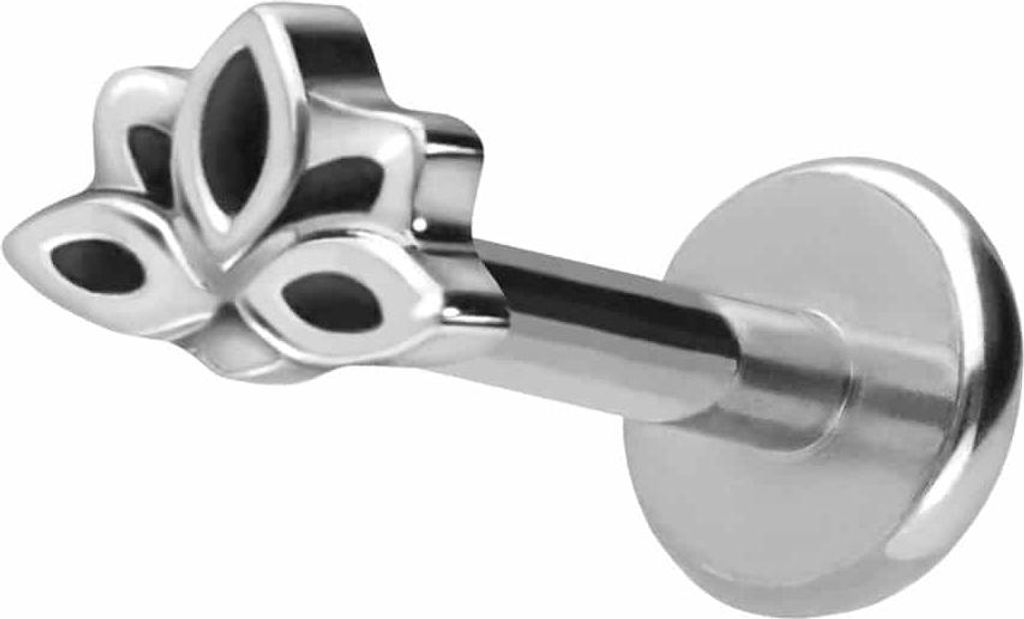 Ohrpiercing, Nasenpiercing Titan Labret mit Push Fit LOTUSBLÜTE Silber Stablänge: 10mm | Stabstärke: 1,2mm